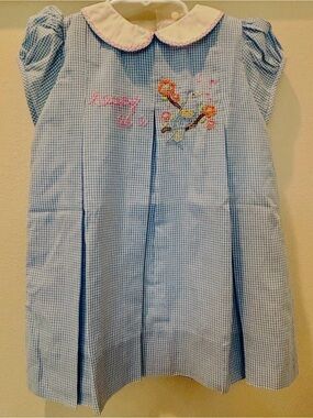Girls' Light Blue Gingham Peter Pan Collar Dress